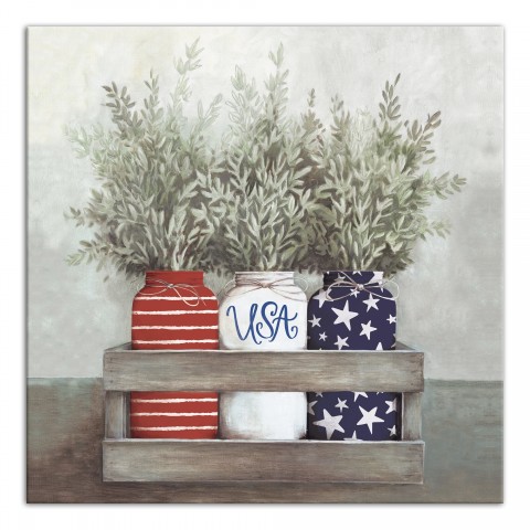 Patriotic Mason Jars 16x16 Canvas Wall Art