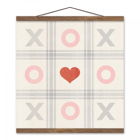 XOXO Tic Tac Toe 16x16 Teak Hanging Canvas