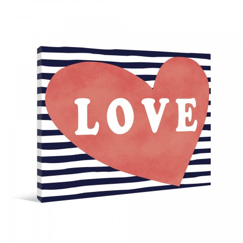 Navy Stripes Coral Heart And Love Gallery Wrapped Canvas