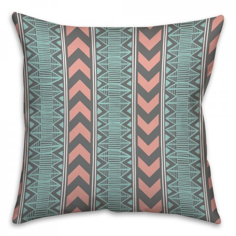 Coral and Mint Boho Tribal Throw Pillow