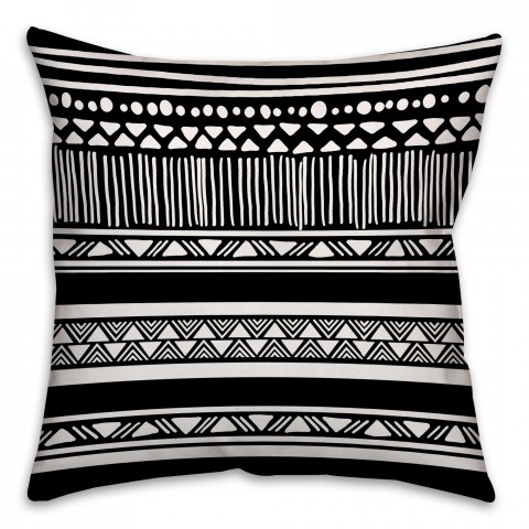Black and White Boho Tribal Throw Pillow