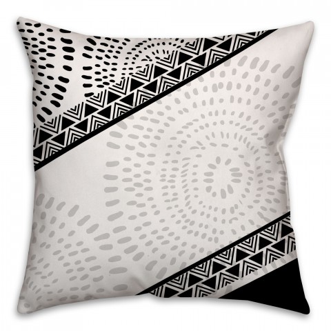 Black and White Stripe Design Boho Tribal Throw Pillow 