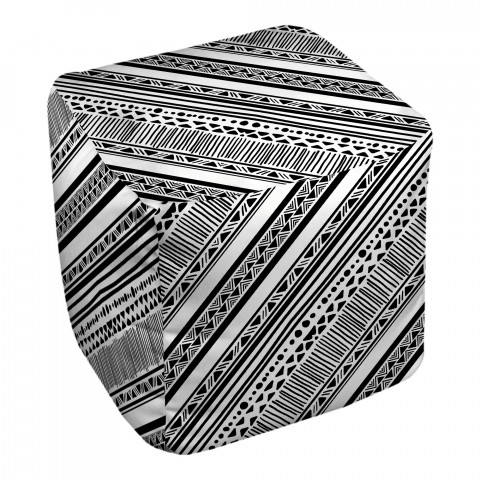 Black And White Layered Pattern Boho Tribal 18x18x18 Ottoman