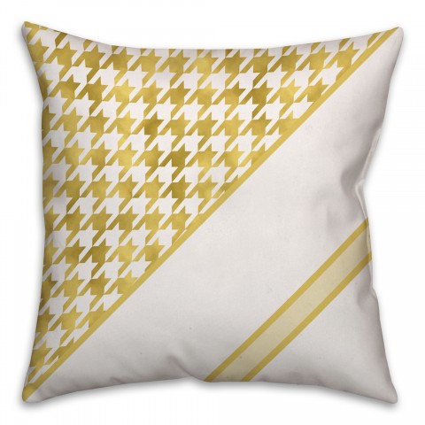 Gold and White Houndsooth Pattern Throw Pillow