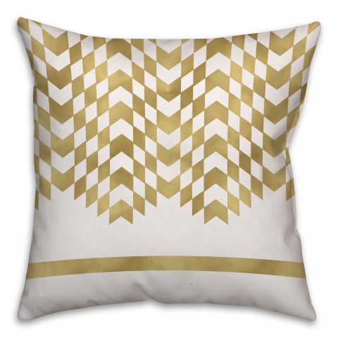 Gold and White Alternating Chevron Design Throw Pillow
