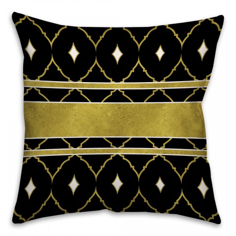 Gold and Black Diamond Pattern Throw Pillow