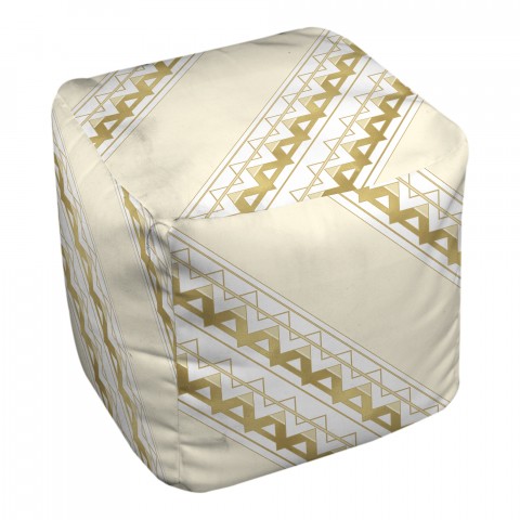 Gold Decorative Chevron On Ivory 18x18x18 Ottoman