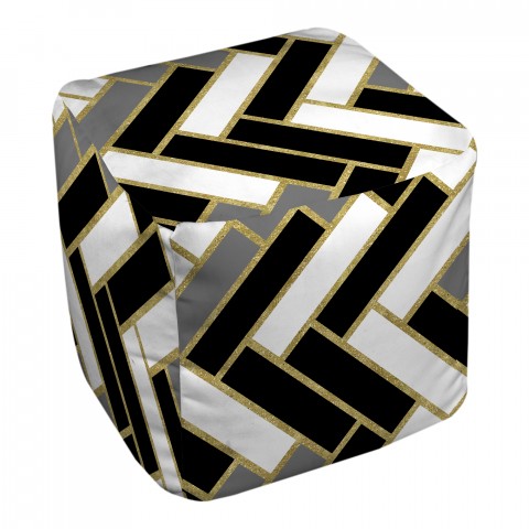 Black, White And Gold Tiled Chevron 18x18x18 Ottoman