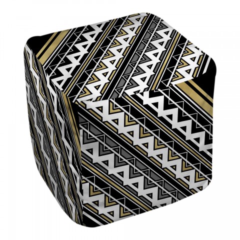 Black, White And Gold Decorative Chevron 18x18x18 Ottoman