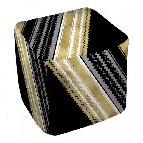 Black And Gold Chevron Patterned 18x18x18 Ottoman