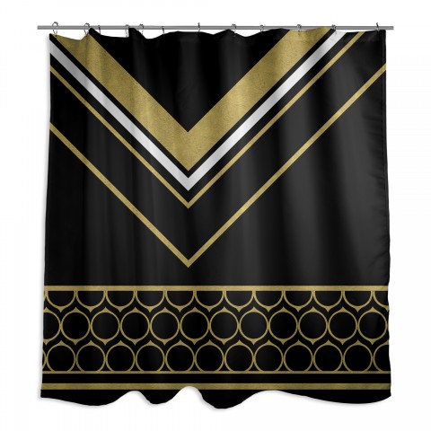Black And Gold Chic With Rings 71x74 Shower Curtain