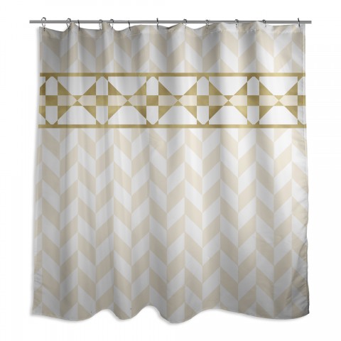 Gold And Cream With Decorative Strip 71x74 Shower Curtain