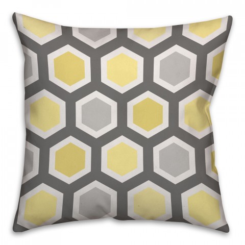 Yellow and Gray Honeycomb Pattern Throw Pillow