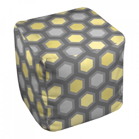Yellow And Gray Hexagon Pattern 18x18x18 Ottoman