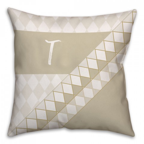 Neutral Ivory Diamond 18x18 Monogram Spun Polyester Throw Pillow