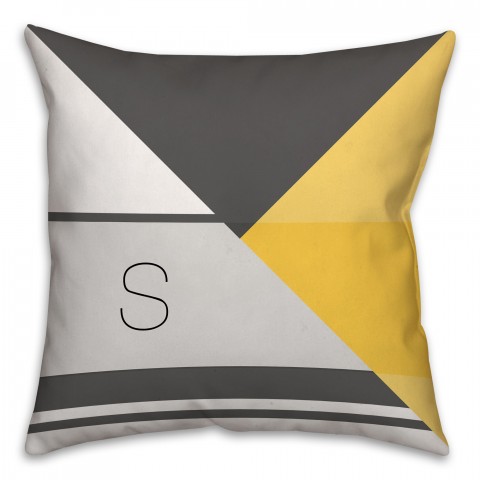 Gray and Yellow Color Blocking 16x16 Monogram Spun Polyester Throw Pillow
