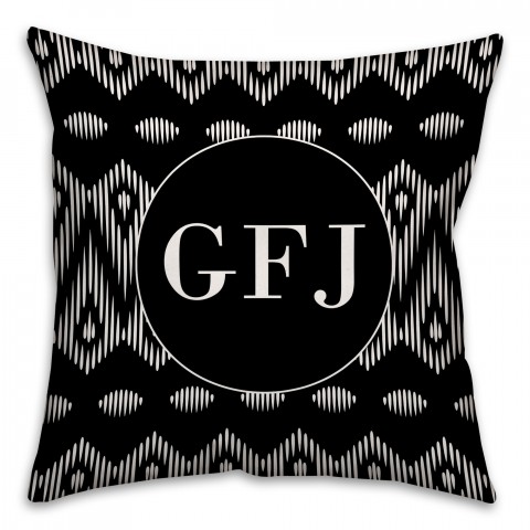 Black and White Boho Tribal Custom 18x18 Monogram Spun Polyester Throw Pillow