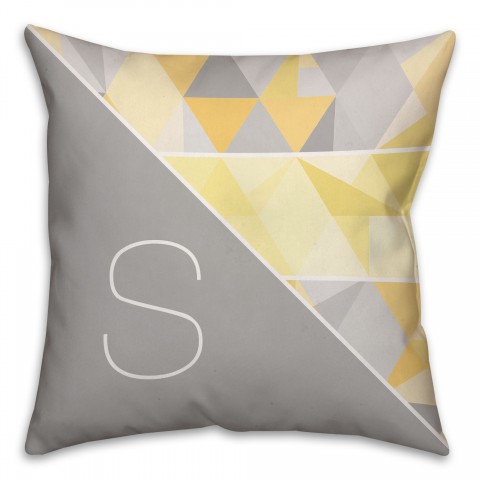 Muted Gray and Yellow Geometric 16x16 Monogram Spun Polyester Throw Pillow