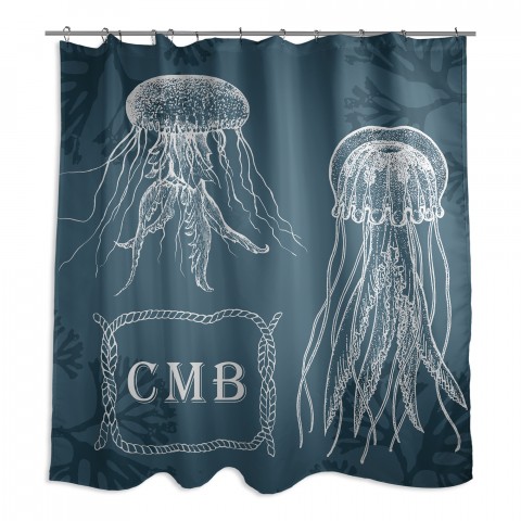 Jellyfish Monogram 71x74 Personalized Shower Curtain