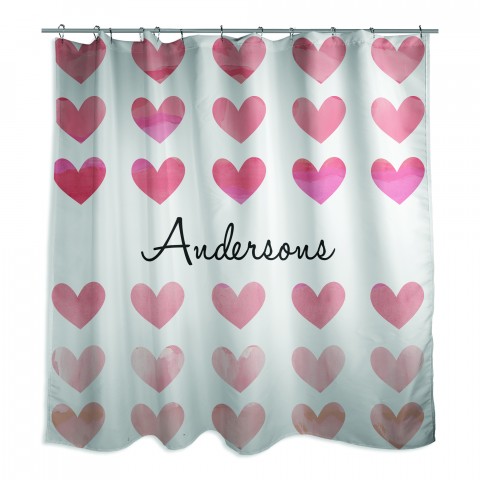 Simple Hearts Monogram 71x74 Personalized Shower Curtain