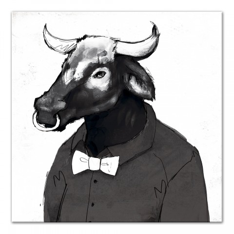 Cool Bull Wears Black 24x24 Canvas Wall Art