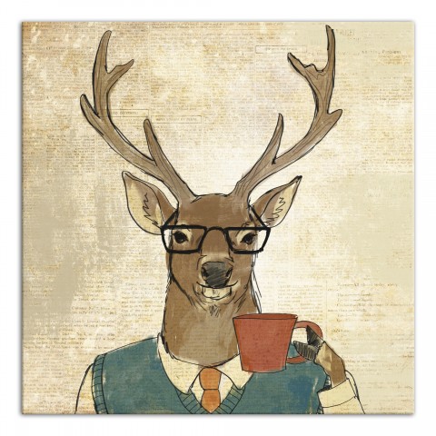 Cool Stag Coffee Break 24x24 Canvas Wall Art