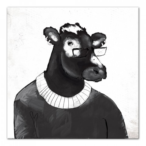 Cool Cow with Spectacles 20x20 Canvas Wall Art
