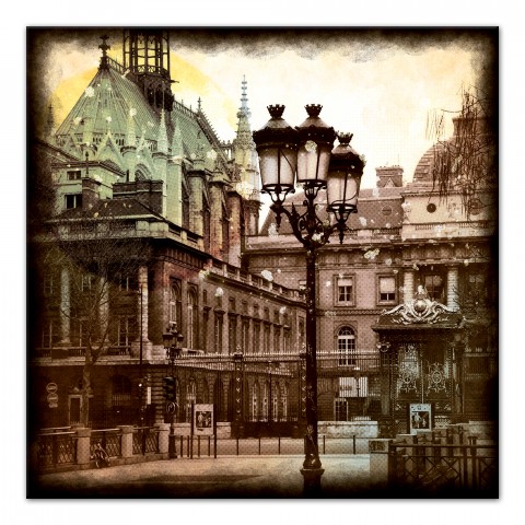 Gas Lamp Parisian City Scene 20x20 Canvas Wall Art