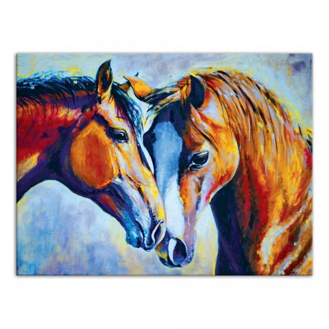 Bright Painterly Horses 40x30 Canvas Wall Art