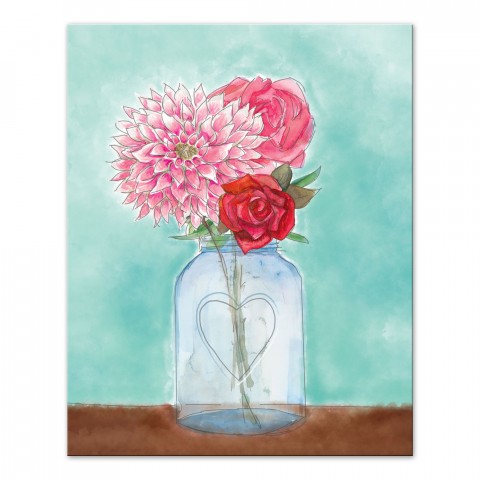 Watercolor Vase And Flowers 16x20 Canvas Wall Art