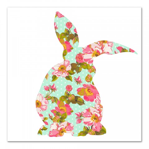 Polka Dot Floral Relaxing Rabbit 16x16 Canvas Wall Art