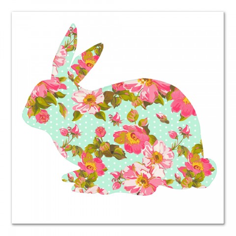 Polka Dot Floral Tranquil Rabbit 16x16 Canvas Wall Art 