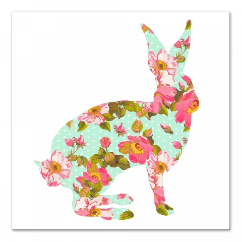 Polka Dot Floral Thoughtful Rabbit 16x16 Canvas Wall Art