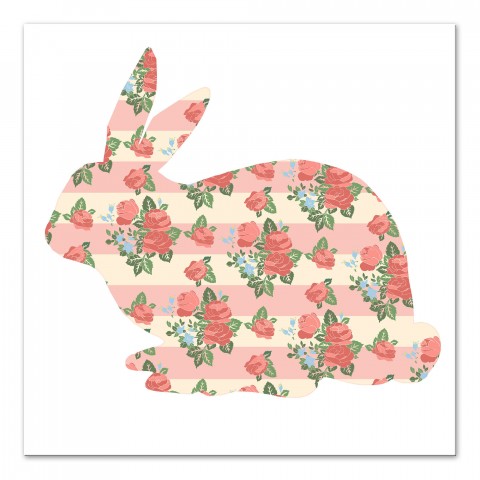 Pink Striped Tea Rose Tranquil Rabbit 16x16 Canvas Wall Art
