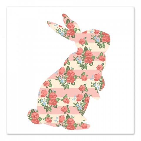 Pink Striped Tea Rose Curious Rabbit 16x16 Canvas Wall Art 
