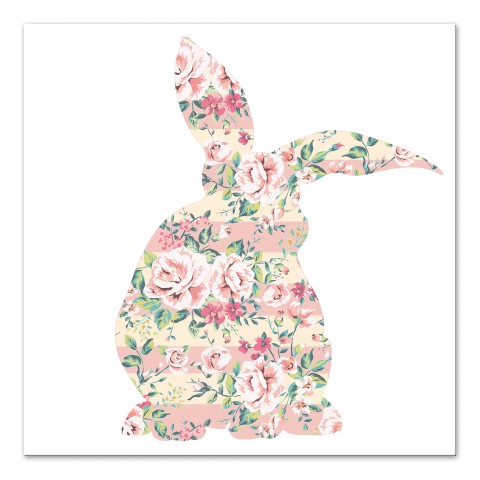 Pink Striped Rose Blossom Relaxing Rabbit 16x16 Canvas Wall Art