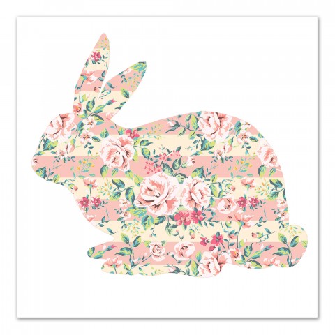 Pink Striped Rose Blossom Tranquil Rabbit 16x16 Canvas Wall Art 