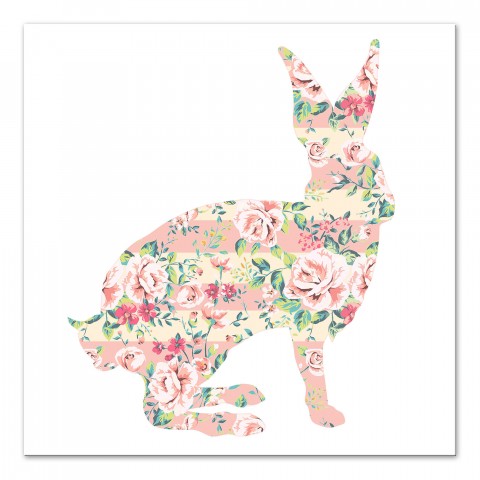 Pink Striped Rose Blossom Thoughtful Rabbit 16x16 Canvas Wall Art