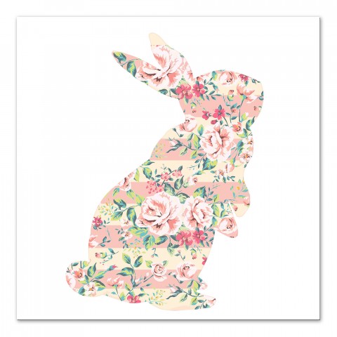 Pink Striped Rose Blossom Curious Rabbit 16x16 Canvas Wall Art 