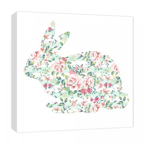 Mint And White Striped Tranquil Rabbit 16x16 Canvas Wall Art