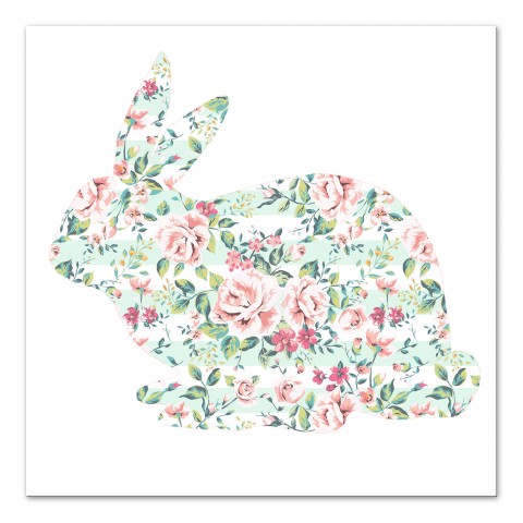 Mint And White Striped Curious Rabbit 16x16 Canvas Wall Art 
