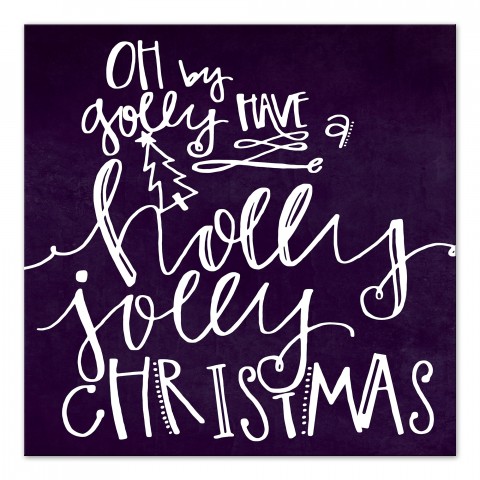 Purple Holly Jolly Christmas 16x16 Canvas Wall Art