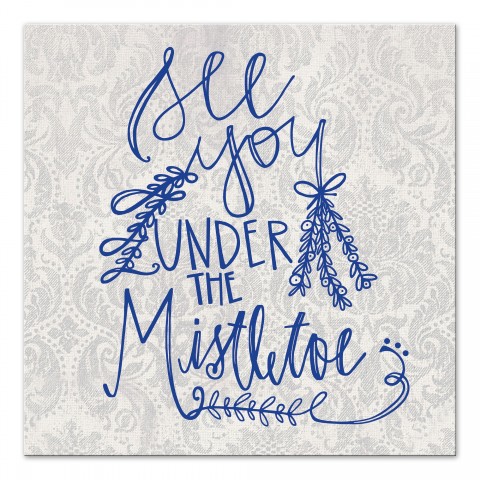 Under The Mistletoe Blue Typography 16x16 Canvas Wall Art