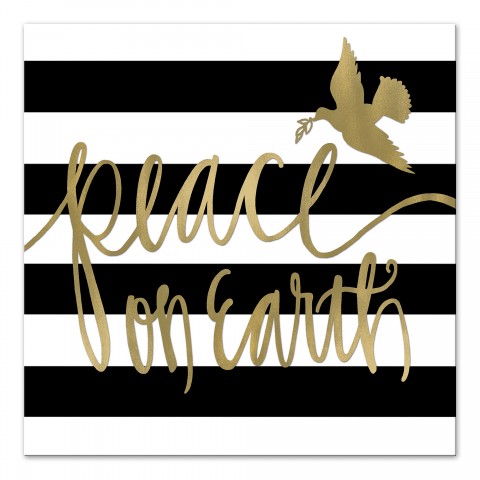 Black and White Striped Peace On Earth Black 16x16 Canvas Wall Art