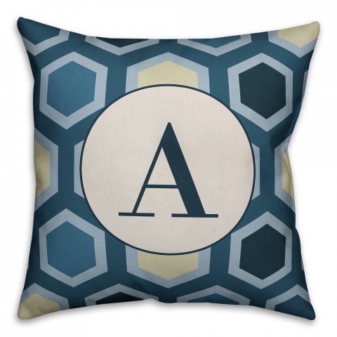 Blue Hexagon Monogram  Pillow