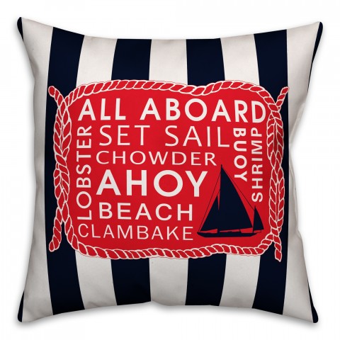All Aboard Navy Stripes 18x18 Faux Suede Throw Pillow