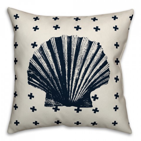 Nautical Navy Shell 18x18 Faux Suede Throw Pillow