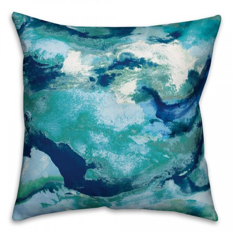 Coastal Watercolor Waves 18x18 Spun Poly Pillow