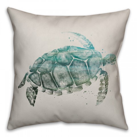 Watercolor Sea Turtle 18x18 Faux Suede Coastal Throw Pillow