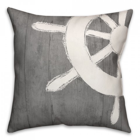 Woodgrain Captian's Wheel 18x18 Faux Suede Nautical Throw Pillow